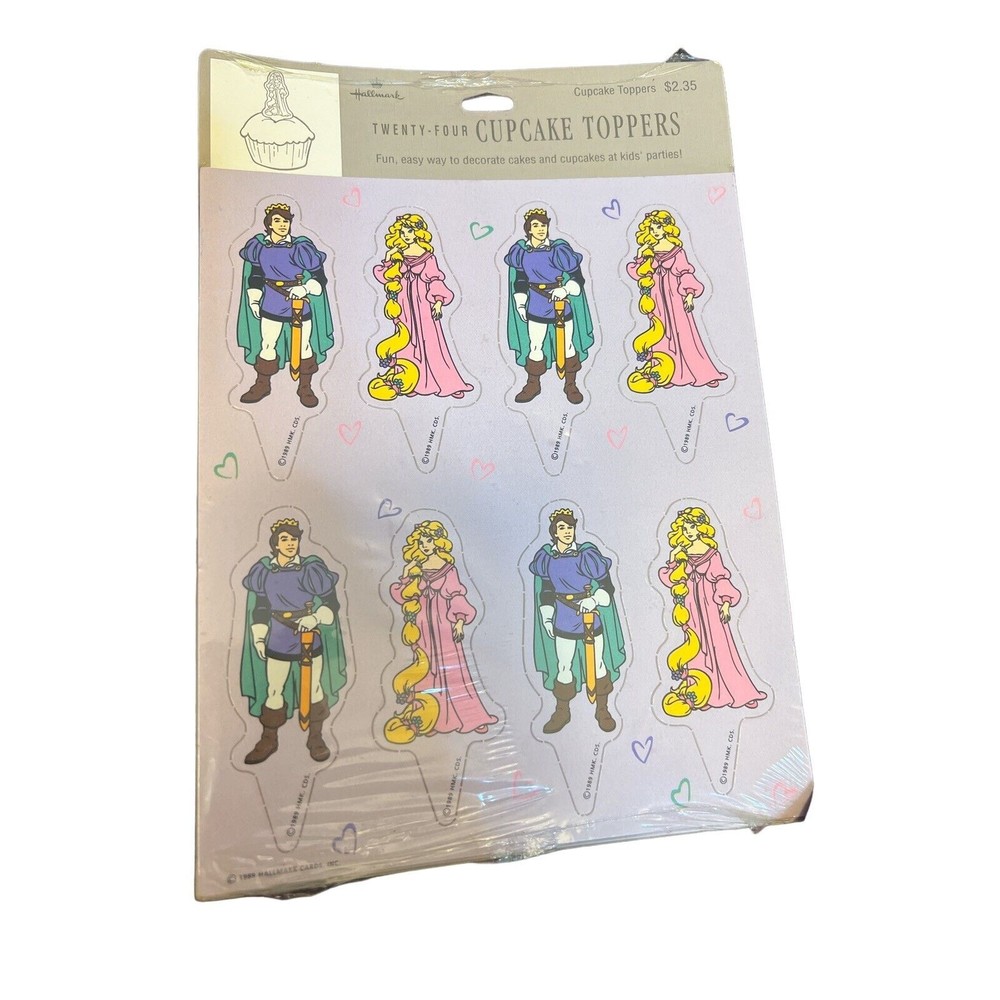 Vintage 1989 Hallmark 24 Cupcake Toppers Prince And Princess Card Stock NOS